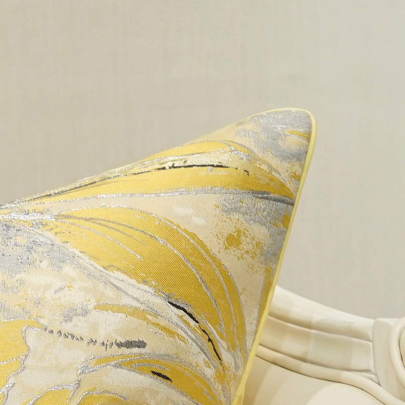 Avigers Square Cushion Covers High Precision Jacquard Modern Yellow Feathers Patchwork Throw Pillow Case Shell for Couch Sofa Home Decoration 18 X 18 Inches - Image 3